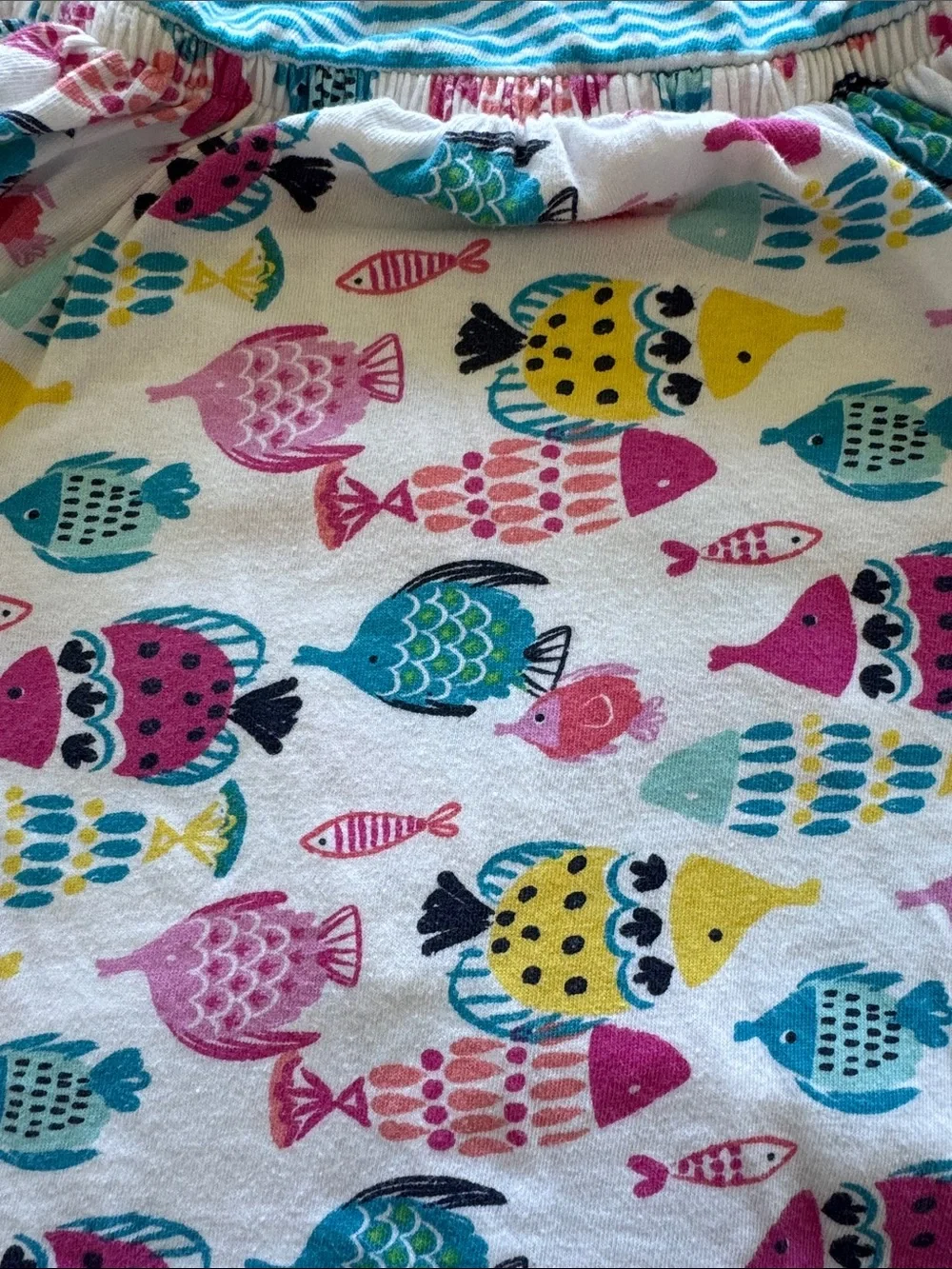 Gymboree Teal Striped Top with Multi-Color Fish Print Dress